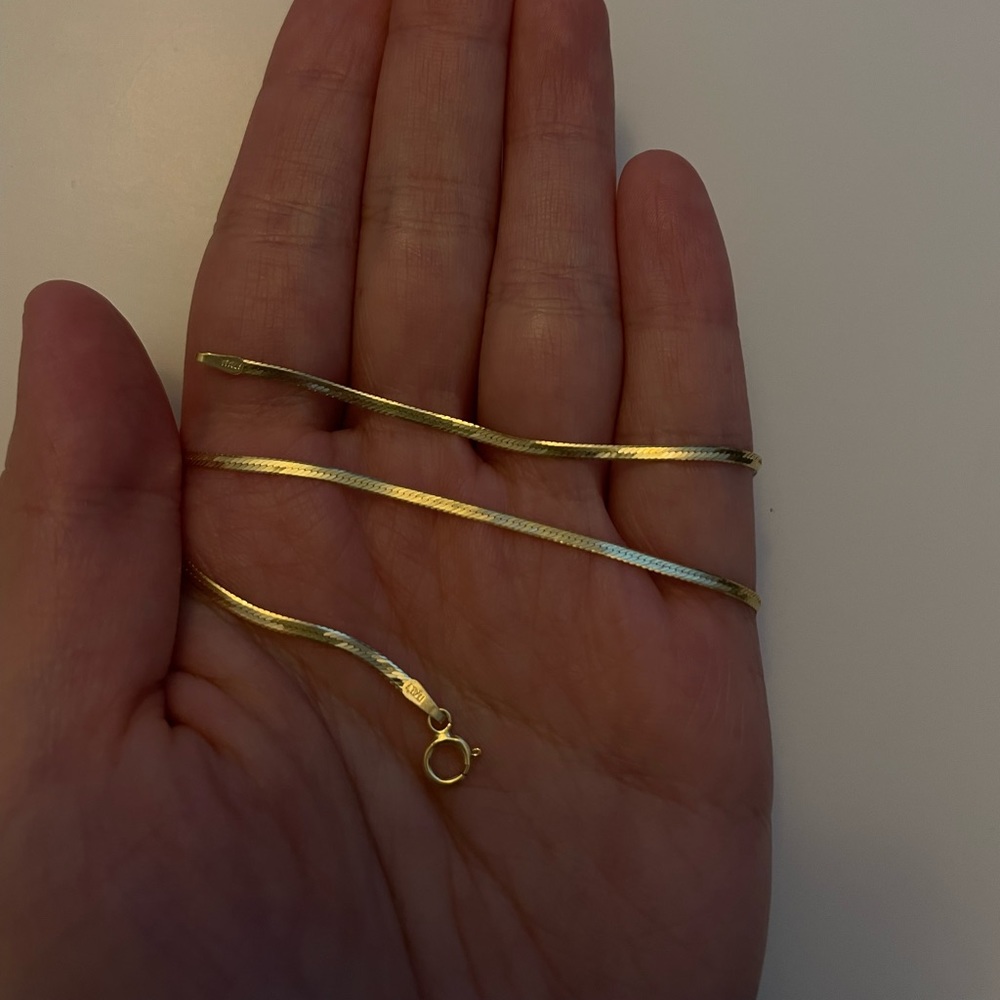 Solid 10K Gold Serpentine / Herringbone / Snake Chain Necklace 15 inch